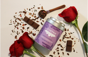 chocolate, purple tea, roses 