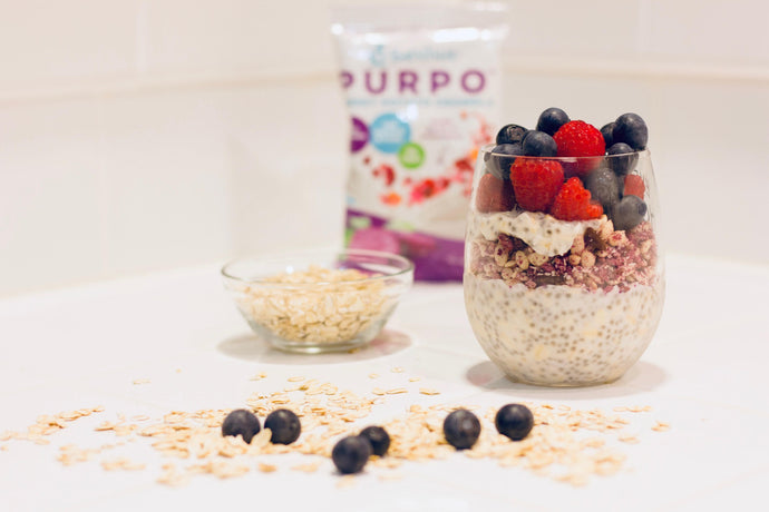 Overnight oats with chia seeds and PURPO® granola